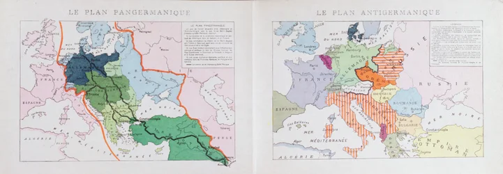 1914年の大戦後のヨーロッパの分割に関するPanGermanicおよびAntiGermanic計画、1917年頃